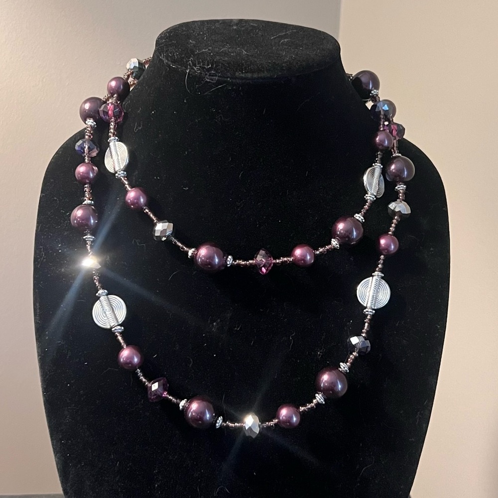 Purple and Silver Beaded Necklace